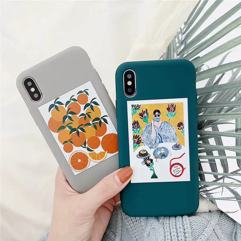 

Ins Han Feng Illustrator Oil Painting Orange For Iphone 66s 78 78plus x/Xs Xr Xsmax Silicone Soft Shell Drop Protection Case