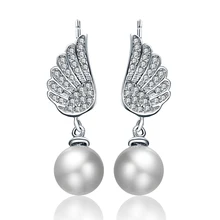 Новое поступление Высокое качество модные ангельские крылья искусственная раковина, жемчуг 925 стерлингового серебра женские серьги гвоздики ювелирные изделия подарок леди