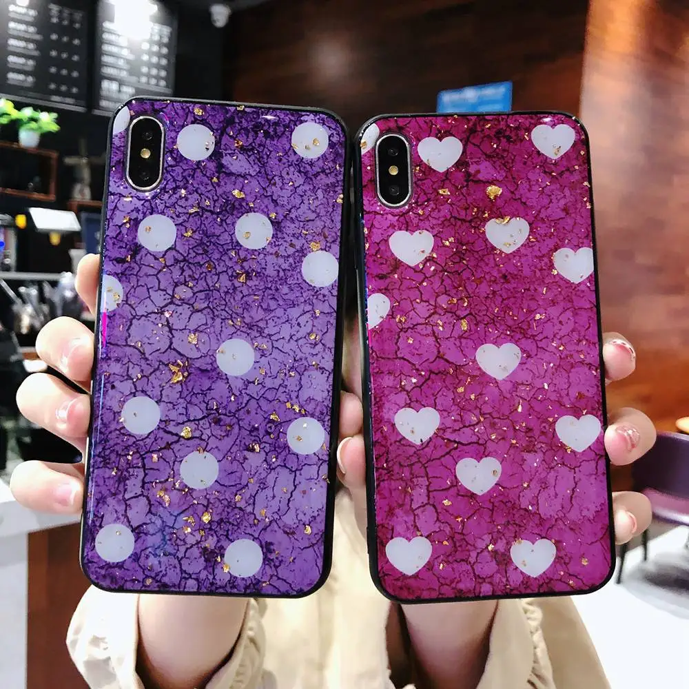 

Luxury Gold Foil Bling Marble Phone Case For Huawei P20 Lite Mate 20 10 Pro Nova 3 P10 Love Heart Wave Point Soft Silicone Cover
