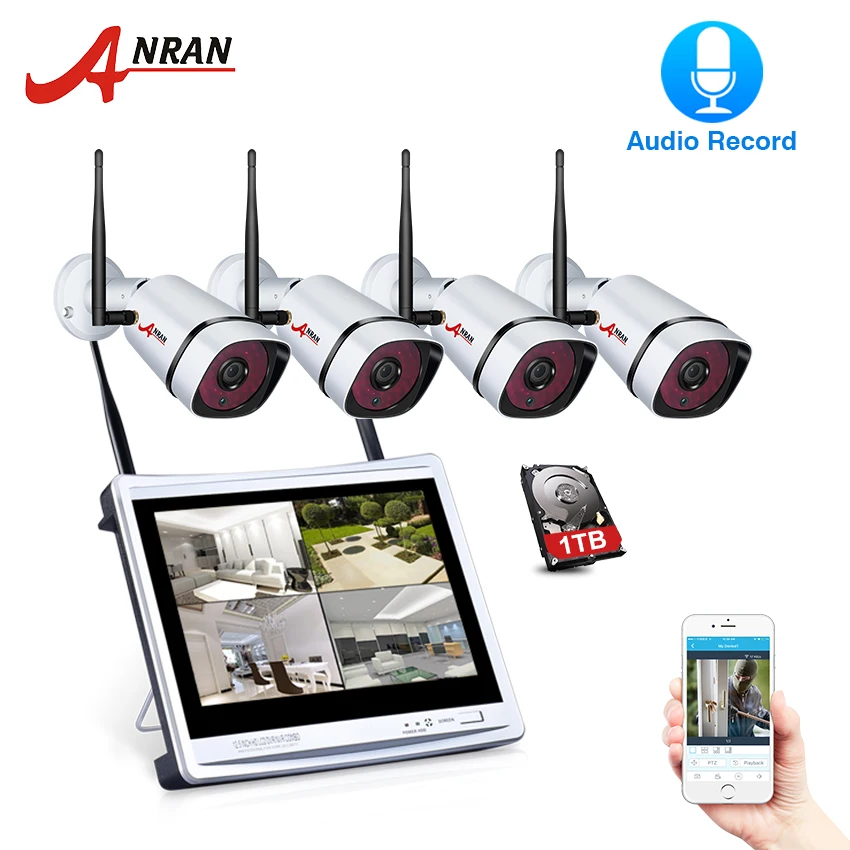 

ANRAN 4CH CCTV Camera System 1080P IP Camera 12 Inch NVR With 2MP Outdoor Wifi Audio Surveillance Security Camera System