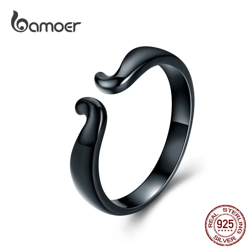 

BAMOER Beast Finger Men Ring 925 Sterling Silver Black Color Couple Rings Engagement Fine Jewelry Wedding Ring Set SCR522