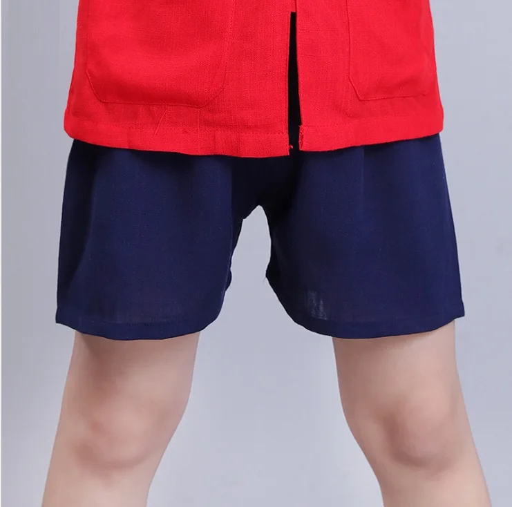 Kungfu/Одежда для маленьких мальчиков; костюмы; китайские традиционные костюмы; детская футболка; короткие брюки; костюм Tang; льняные Дышащие Трикотажные топы - Цвет: ShortB ONLY