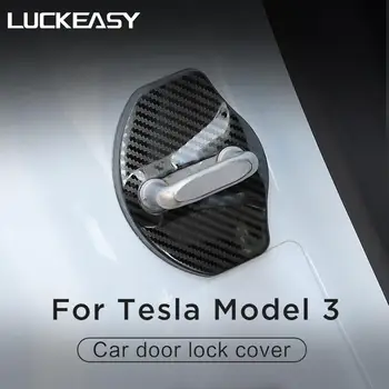 

LUCKEASY Door door lock stainless steel protective cover for Tesla Model 3 2017-2020 Imitation carbon fiber / black 4pcs / set