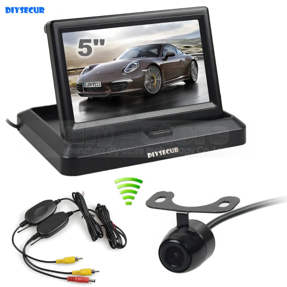 DIYSECUR Wireless 5 Inch Foldable Rear View Monitor Car Monitor