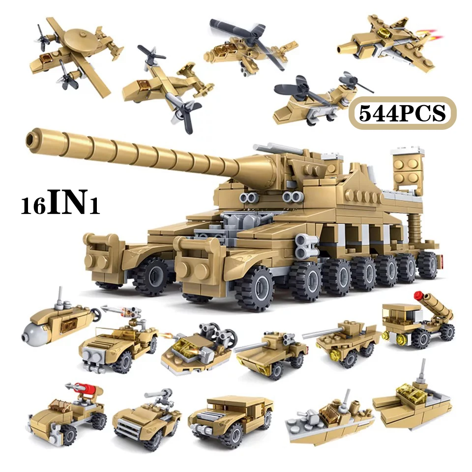 

554psc 16in 1 Army Tank Building Blocks Military Marine Vehicles Compatible legoed figures bricks educational toys for children