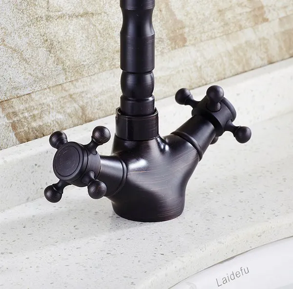 Antique Brass Dual Handles Swivel Bathroom Kitchen Sink Vessel Sink Faucet Basin Mixer Tap asf089