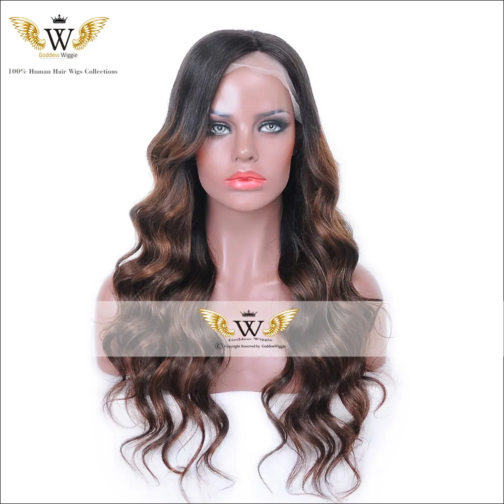 5A 150Density Glueless Front Lace Ombre Wig Human Hair Brazilian Full