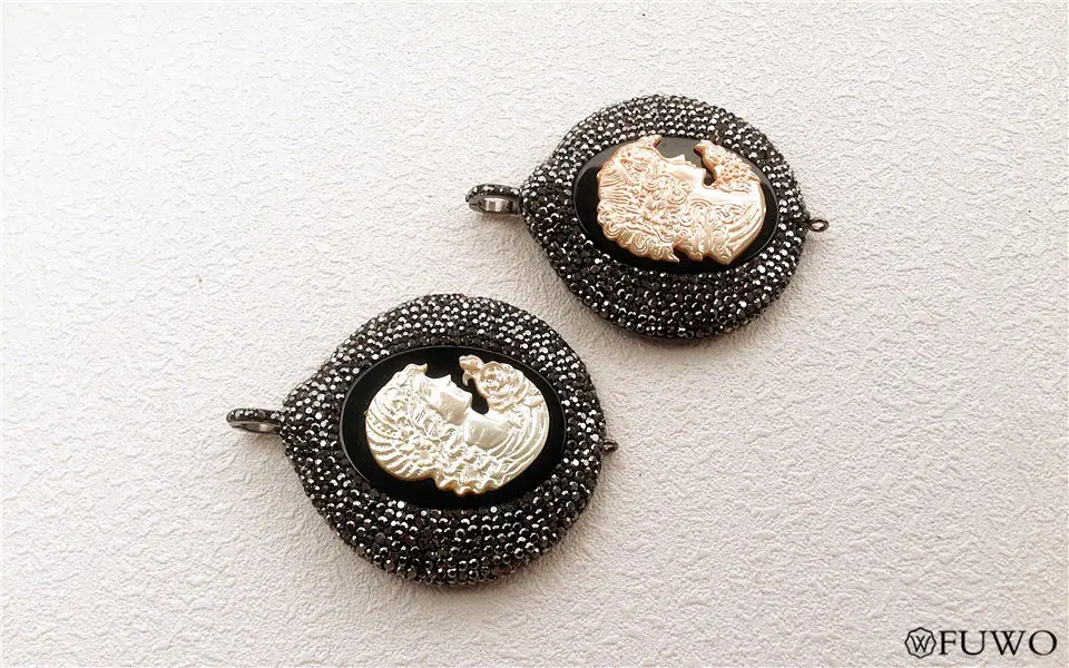 Pave Rhinestone Bead Virgin Mary Shell Pendant 8