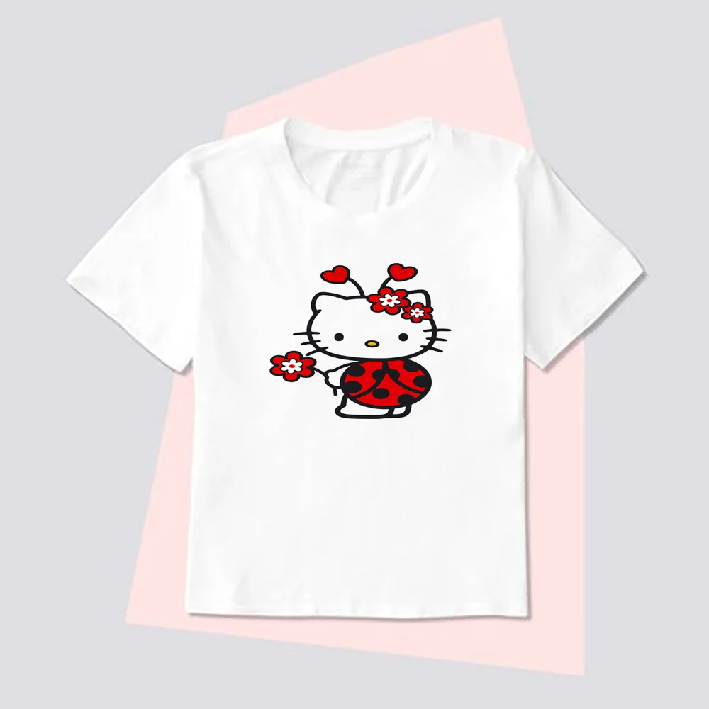 

Summer new kawaii women's cartoon hello kitty Tshirt short-sleeved Harajuku cute shirt cotton Tshirt