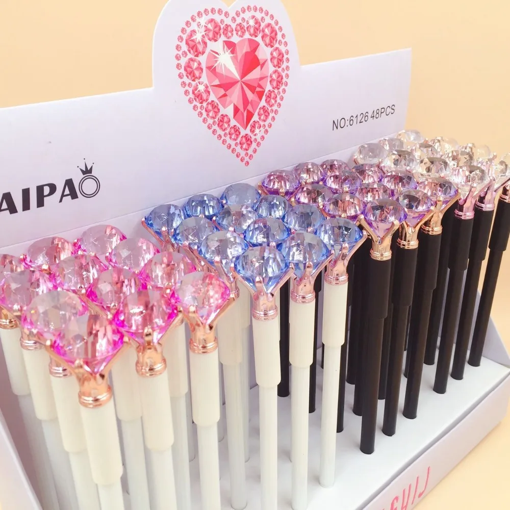Cabeça de Cristal Pintado de Tinta Caneta de Tinta de Água Produtos de Papelaria 48 Pçs e lote 0.5mm Diamante Preta Caneta Gel Roller Ball Canetas Escola Escritório 4 48 pçslote 0.5mm Cabeça de Cristal Diamante