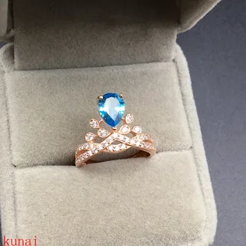 

KJJEAXCMY fine jewelry 925 silver inlaid with natural blue topaz ring jewelry.