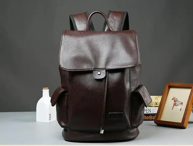 Super PU leather Men Male Backpack College Student School Backpack for