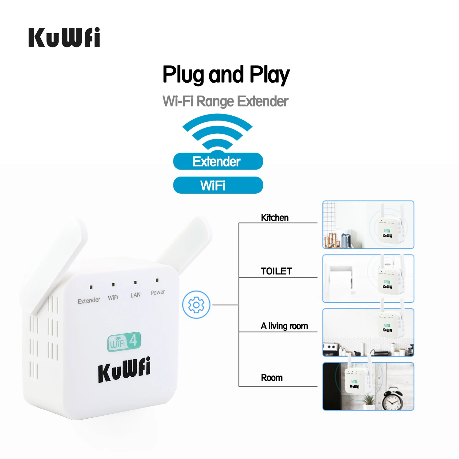 

KuWFi 300Mbps WiFi Repeater Wifi Booster Extender Wireless Router 2.4Ghz AP Router 802.11N Signal Amplifier Range US/EU Plug