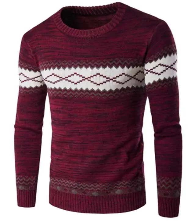 Новинка, мужской брендовый свитер, джемпер, трехцветный, сшитый, очаровательный, облегающий, высококачественный, мужской свитер, M-XXL - Цвет: Wine red