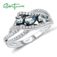 SANTUZZA, серебряные кольца для женщин, 925 пробы серебро с голубым камнем, кольца для дам, кольцо с кубическим цирконием, модные вечерние ювелирные изделия