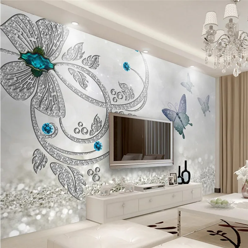 Kustom Ukuran Modern Dinding Wallpaper Berlian Bunga Kupu