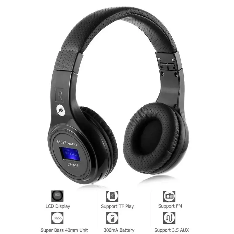 

Wireless Bluetooth Headset With LCD Screen/FM Radio/TF Card Slot 3.5mm AUX Stereo Audifono BT 4.1 Headphone Earphone