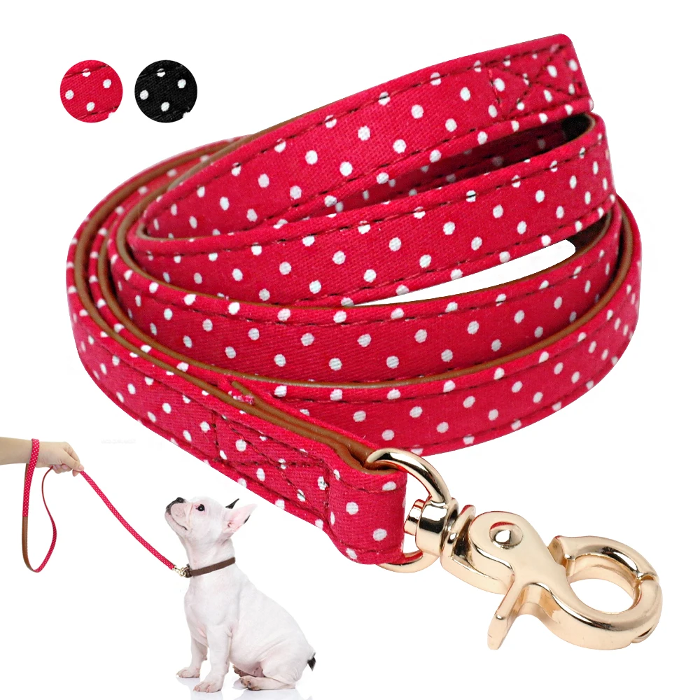 Leather Dog Leash Puppy Cat Walking Lead Rope Cute Polka Dot Dogs