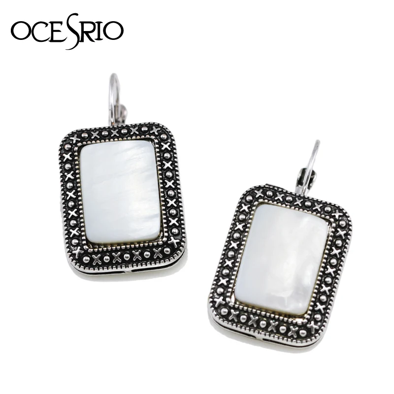 

OCESRIO Natural White Shell Earrings Silver Plated Vintage Earrings for Women Jewelry Flash Deal Dangle Earrings Brincos ers-j10