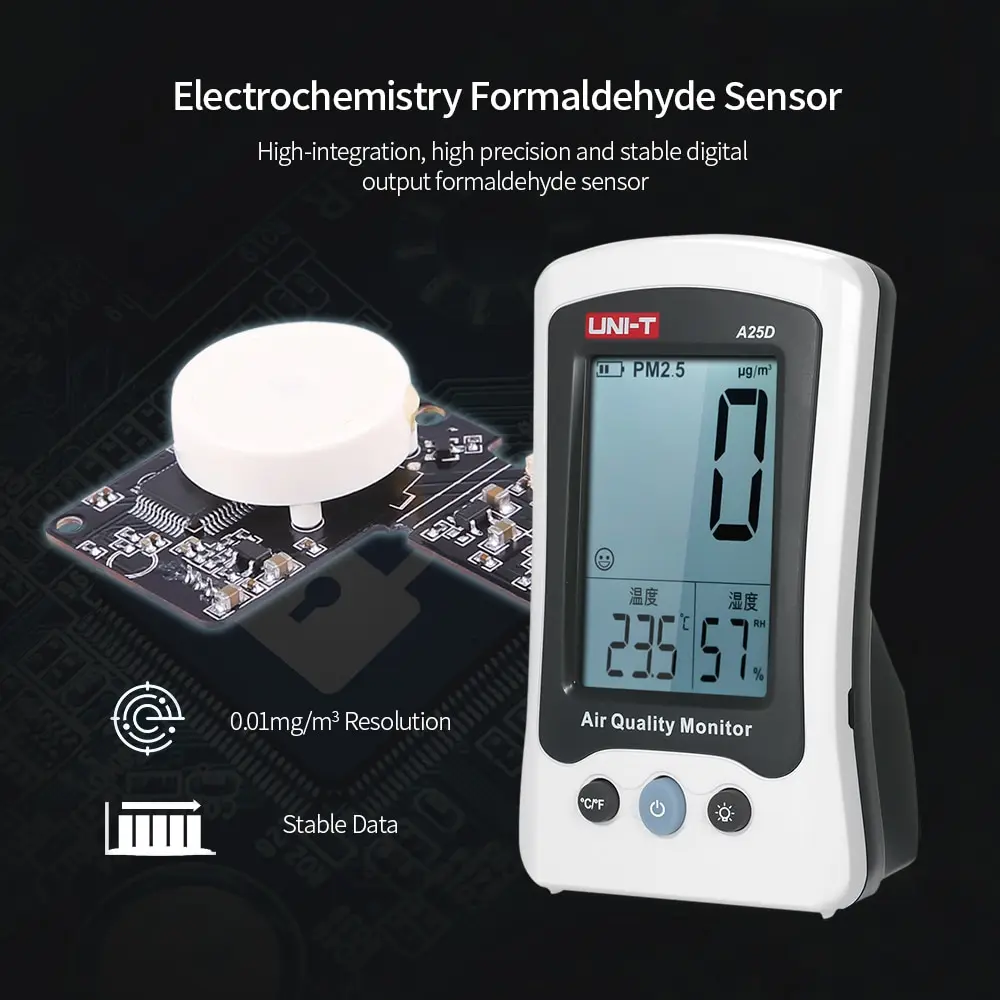 UNI-T A25D PM2.5 тестер Температура и измеритель влажности PM2.5 мониторинга качества воздуха Перезаряжаемые PM2.5 детектор термометр