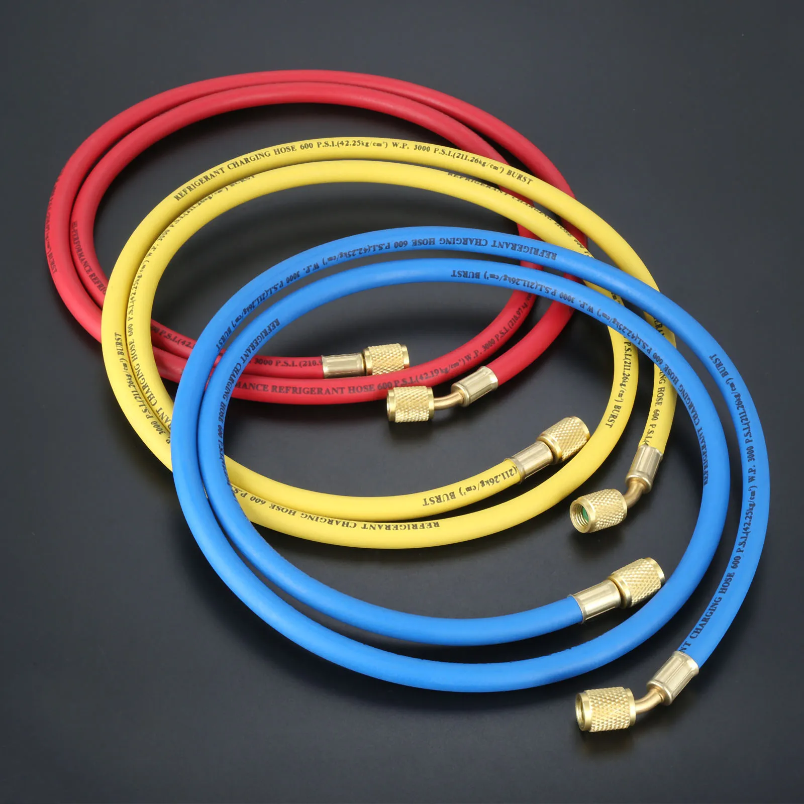

3Pcs 1/4" SAE AC Refrigeration Permutation Charging Hoses HVAC 800PSI R410a R134a Air Conditioning Hose Mayitr 150cm 60" HVAC