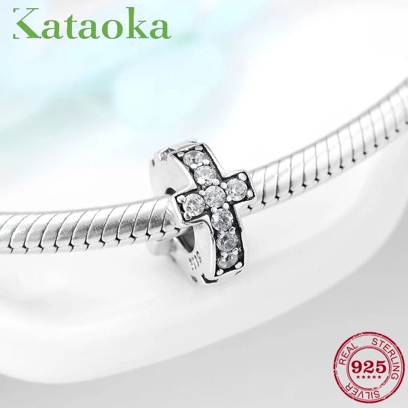 

Hot Sale New 925 Sterling Silver Fine Stopper spacer Beads Cross Clear CZ Fits Original Pandora Charm Bracelets Jewelry Making