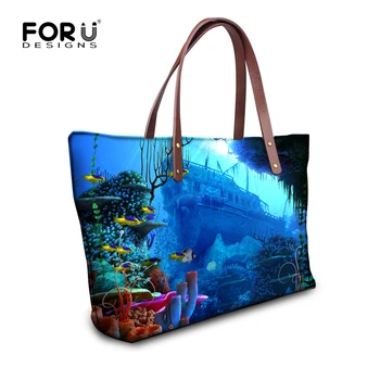

Famous Brand Blue Sea Handbag For Women Ocean Animals Leisure Ladies Shopping Shoulder Bags Large Bolsas Feminina Storage Bolsos
