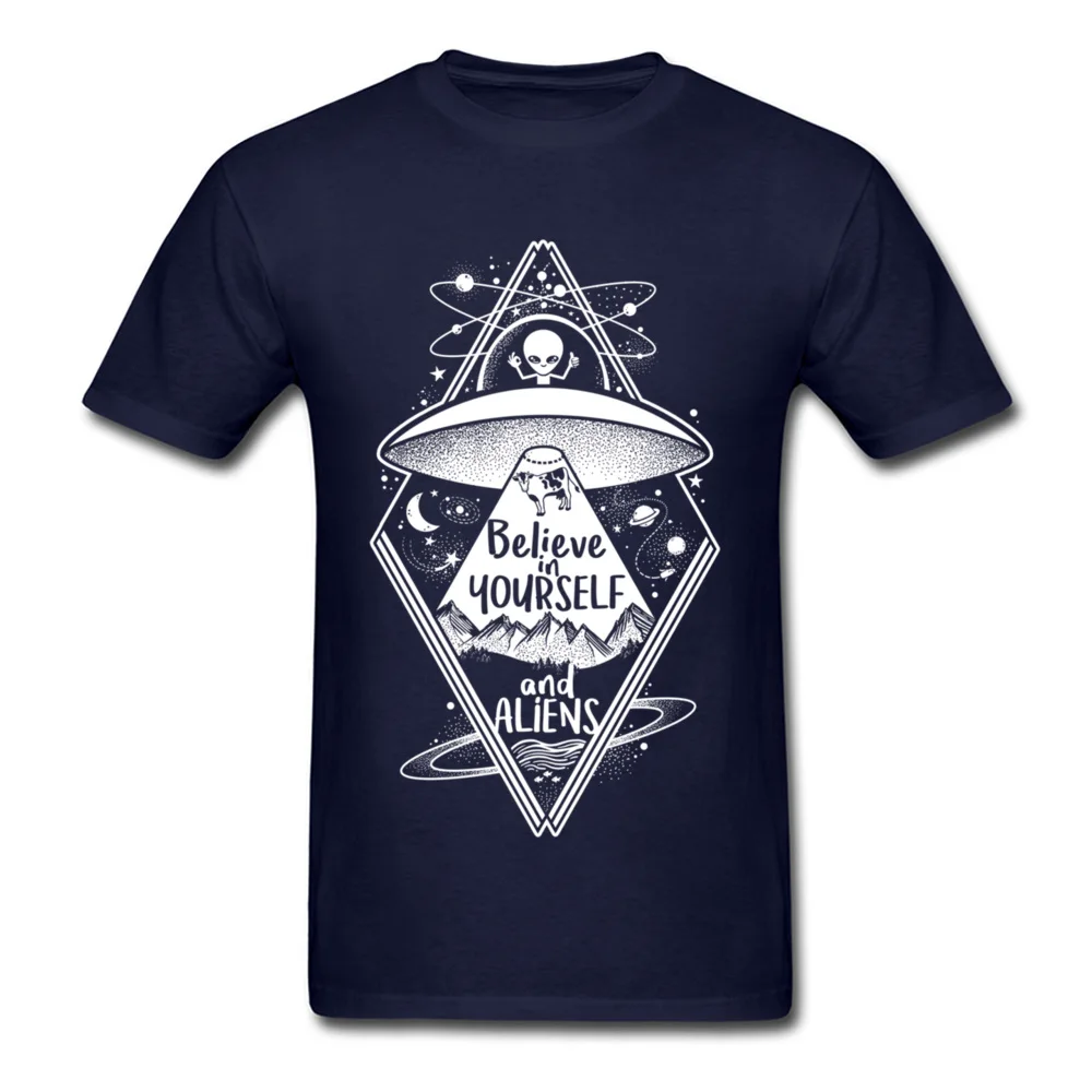 Casual Printed On Short Sleeve Tops T Shirt Labor Day Round Neck Pure Cotton Men T Shirt Printed On Tee-Shirts Fashionable believe in yourself and aliens 7504 navy
