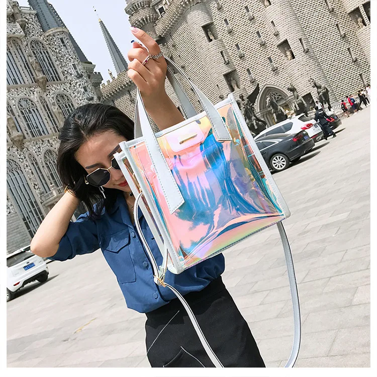 Новинка, Брендовые женские сумки, лазерные сумки в Корейском стиле, прозрачные сумки через плечо, прозрачные женские сумки на ремешке