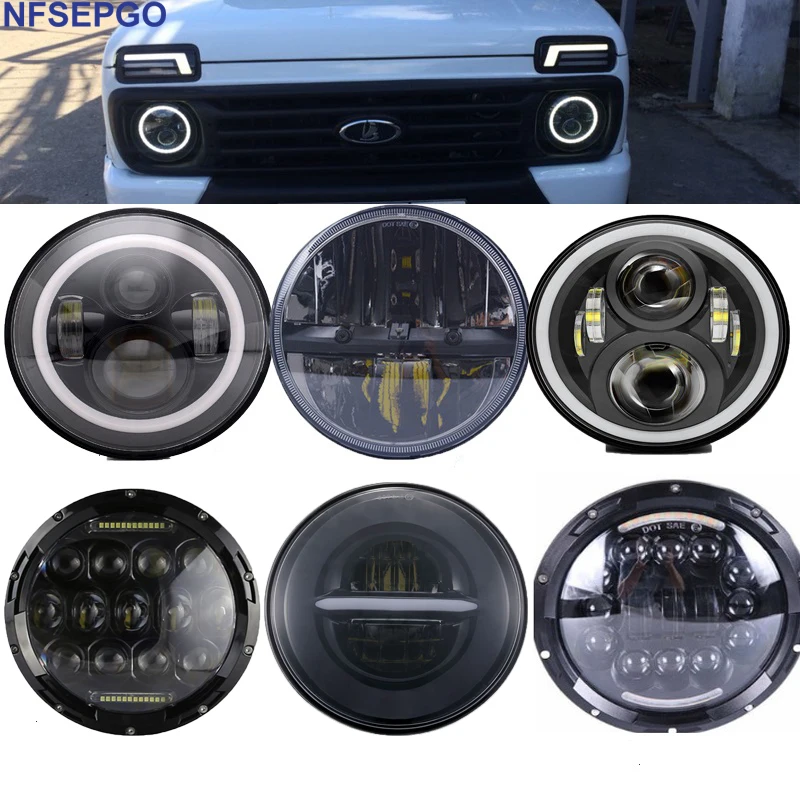  7 inch Car Light LED Headlight For Lada 4x4 DRL 7'' Halo Front Headlamp w/ Daytime running Lights F - 32997884008