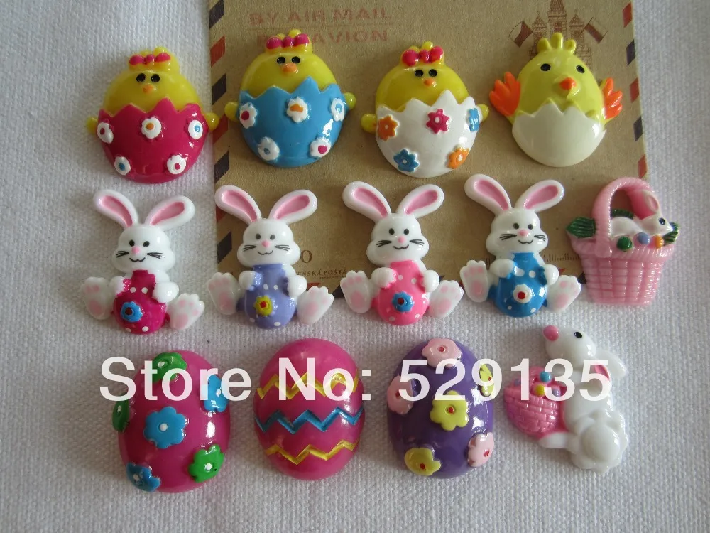 

Free Shipping! 20pcs/lot, Mix Easter Sets, Cheap and Kawaiii Miniature Resins, Resin Flatback Cabochon for Hair Bow Center, DIY