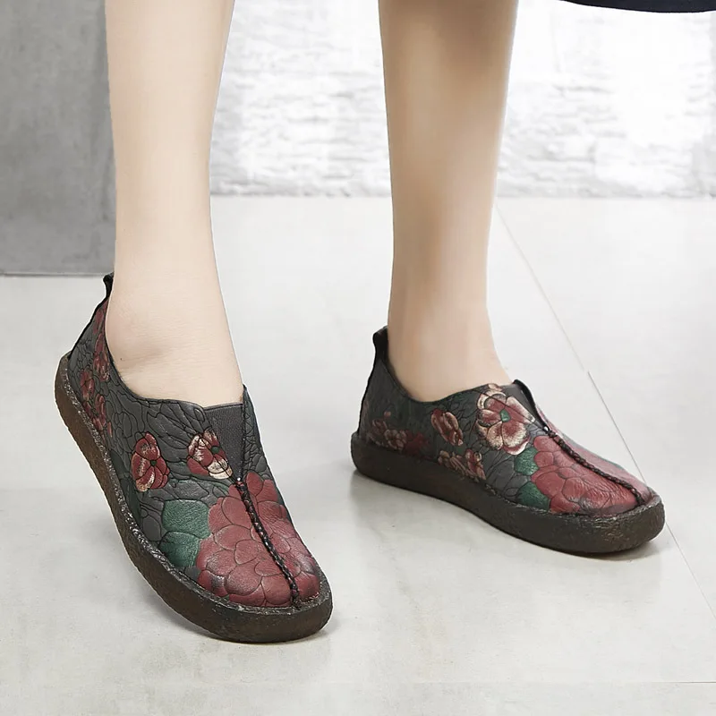

women 2019 spring genuine leather low flats heel slip on boat shoes female spadrilles moccasins toe loafers espadrillas 8517-3