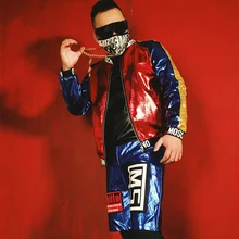 M-6XL! /Горячий стиль синий красный и золотой сплайсинга PU пальто парикмахерские ночной клуб бар певица DJDS костюмы