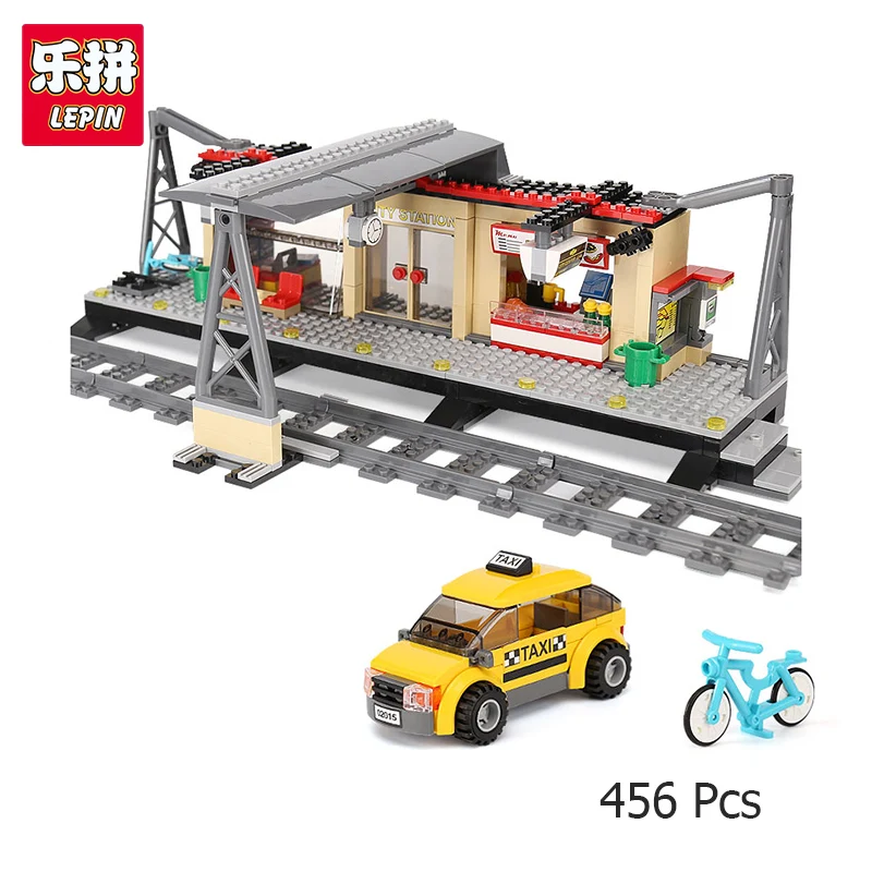 

Lepin 02015 City Trains Series Compatible With lego 60050 Train Station Rail Track Taxi Building Block Kids Model Brick Toy