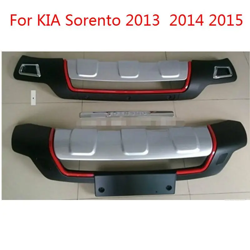 Для KIA Sorento 2013 высокое качество пластик ABS Хром Передний+ задний бампер накладка автомобиля-Стайлинг - Цвет: Серебристый