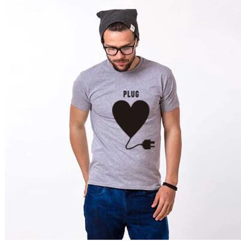 Love plug and play couples t shirt for husband wife funny clothes women men lovers korean harajuku ulzzang summer tshirts femme