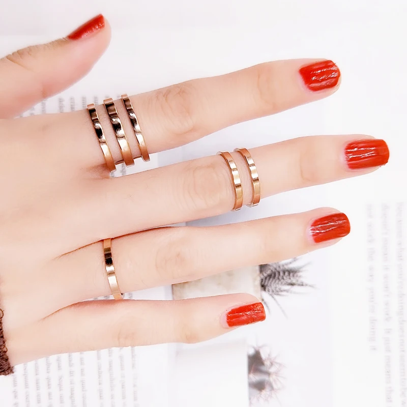 

YUN RUO 2019 Fashion Free Size Rings Set Rose Gold Color Woman Birthday Gift Party Titanium Steel Jewelry Top Quality Never Fade