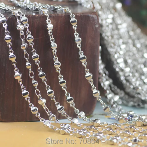 2mm New Rhodium tone Plated Brass Handmade Ball beads Link Chains Findings 50M DIY Jewelry