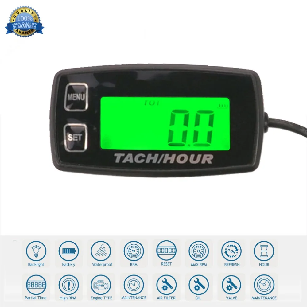 Retroiluminado para 2 Motor Indutivo Tacômetro Hour Meter Medidor Reajustável Digital – 4 Tempos Motocicleta Marinha Glidersnow Blowe Hm035r