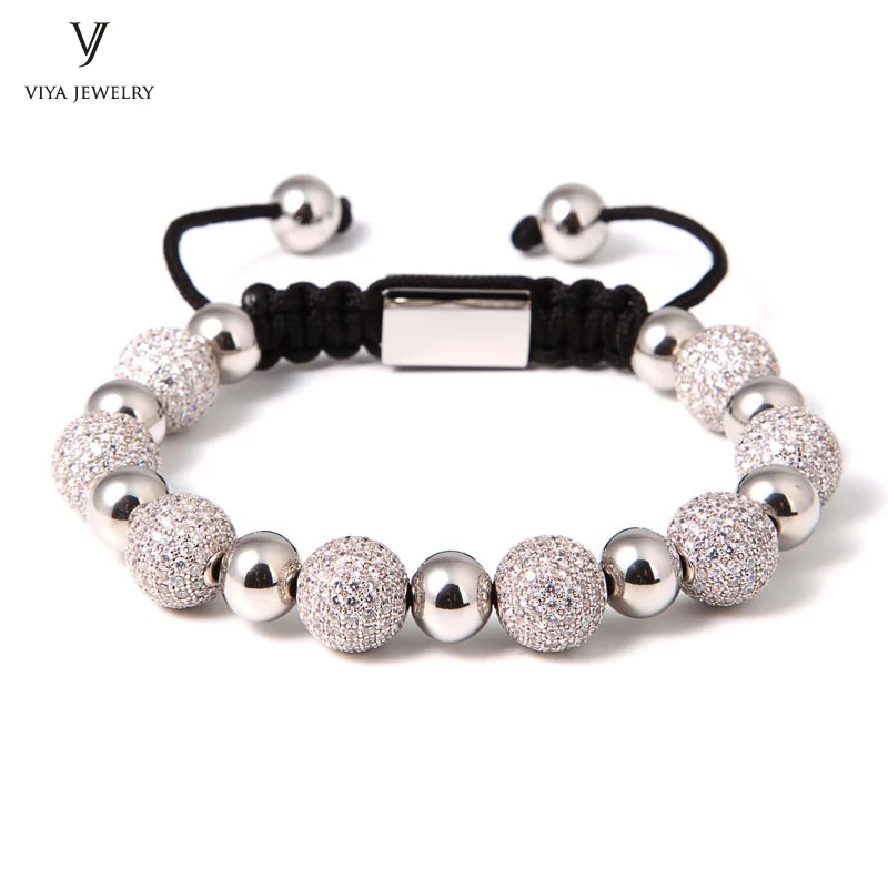 

Wholesale Fashion Luxury Drill Ball Black CZ Beads Steel Beads Macrame Braiding BraceletsMen/Women High-end Jewelry For Watch
