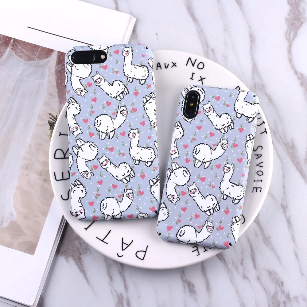 

TOMOCOMO Cute Lama Alpaca Animals Cartoon Matte Luminous Emboss Hard Phone Case For iPhone 6 6S 6Plus 7 7Plus 8 8Plus