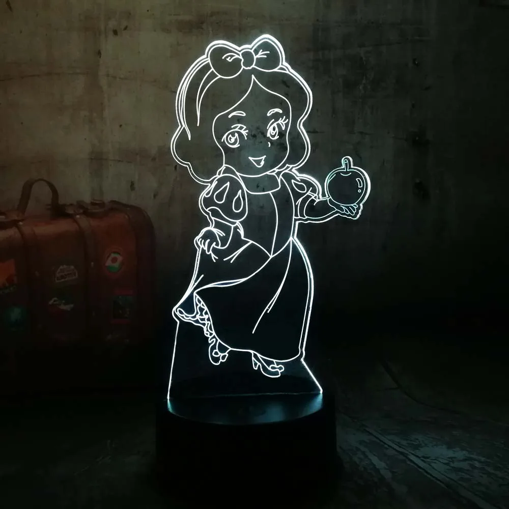 Мечтательная Принцесса Белоснежка 3D иллюзия Ночной светильник LED Настольная