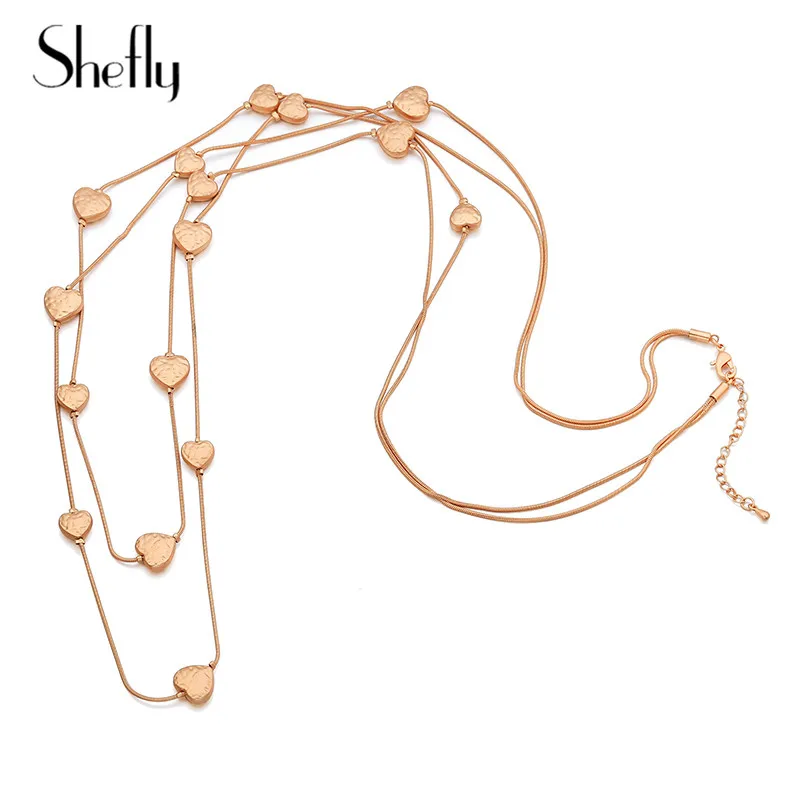 

New Design Metal Heart Pendant Necklace Gun Black Gold Color Long Sweater Chain Necklace Jewelry For Women Gifts Bijoux Collier