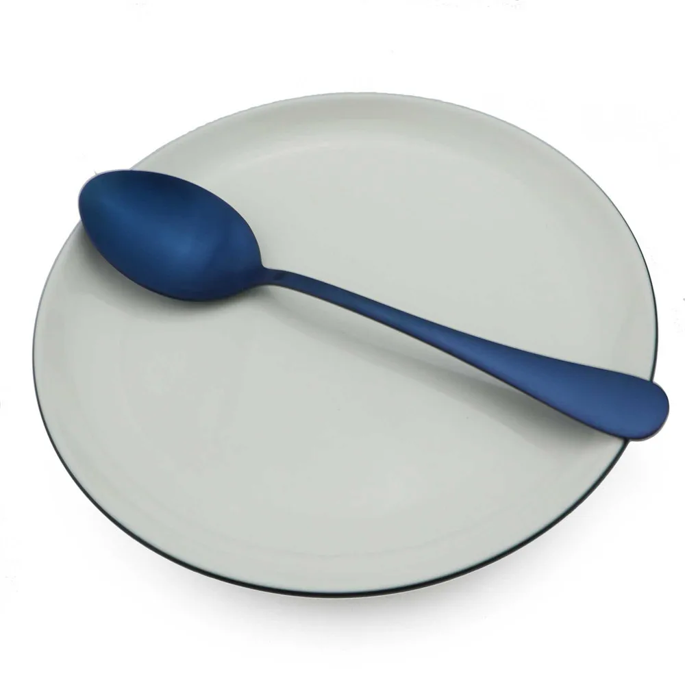 Классическая синяя столовая посуда 304 набор столовых приборов из нержавеющей стали столовая вилка ужин нож столовая ложка десертная винная чайная ложка посуда - Цвет: Dinner Spoon