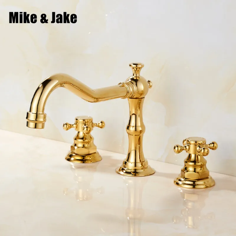 

Luxury gold three hole basin faucet cold and hot detachable gold crane bathroom faucet bathroom three pecs gold tap