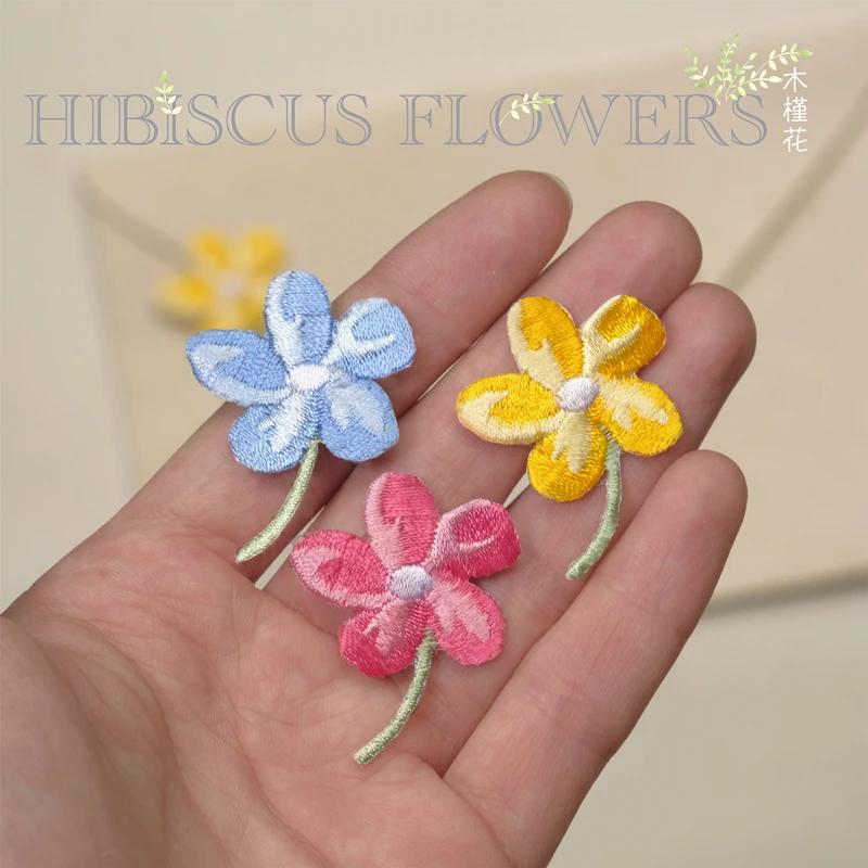 

AHYONNIEX 1PC Hibiscus flower Patches Clothing Embroidery fashion style Applique flowers plant sticker DIY Clothing Accessories