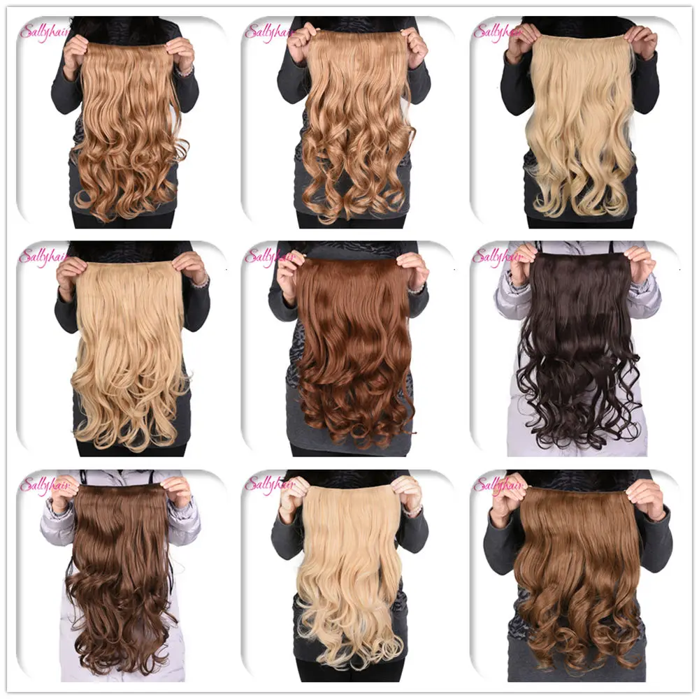 Sallyhair 190g 24inch Clip in One Hairpiece Synthetic Hair Extensions 4 Clips in Long Wavy Hair Piece 18 colors Available Grey