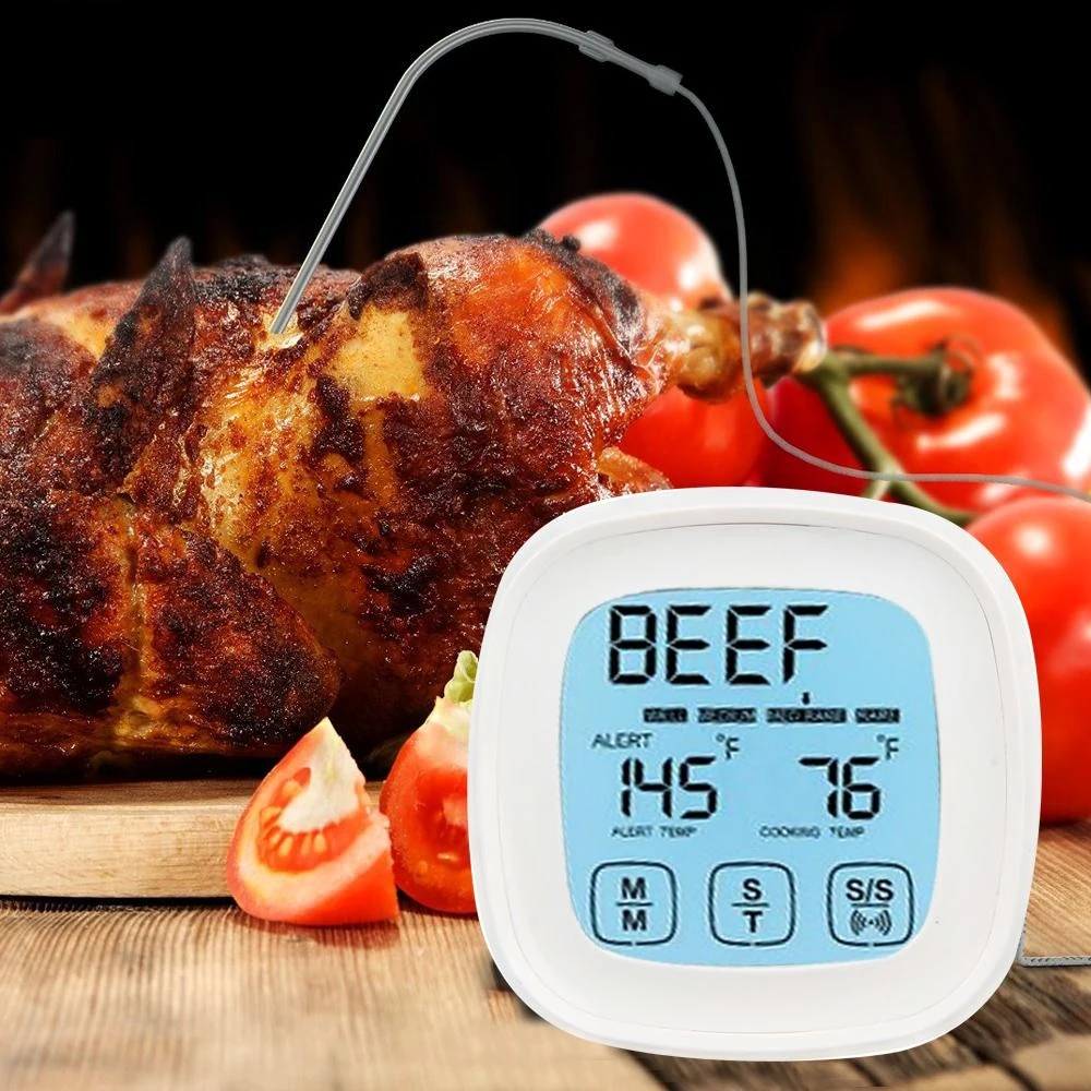 LCD Touchscreen Barbecue Timer Food Cooking Thermometer Digital Probe