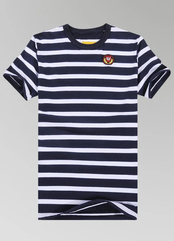 cotton round neck lace striped short sleeve t shirts