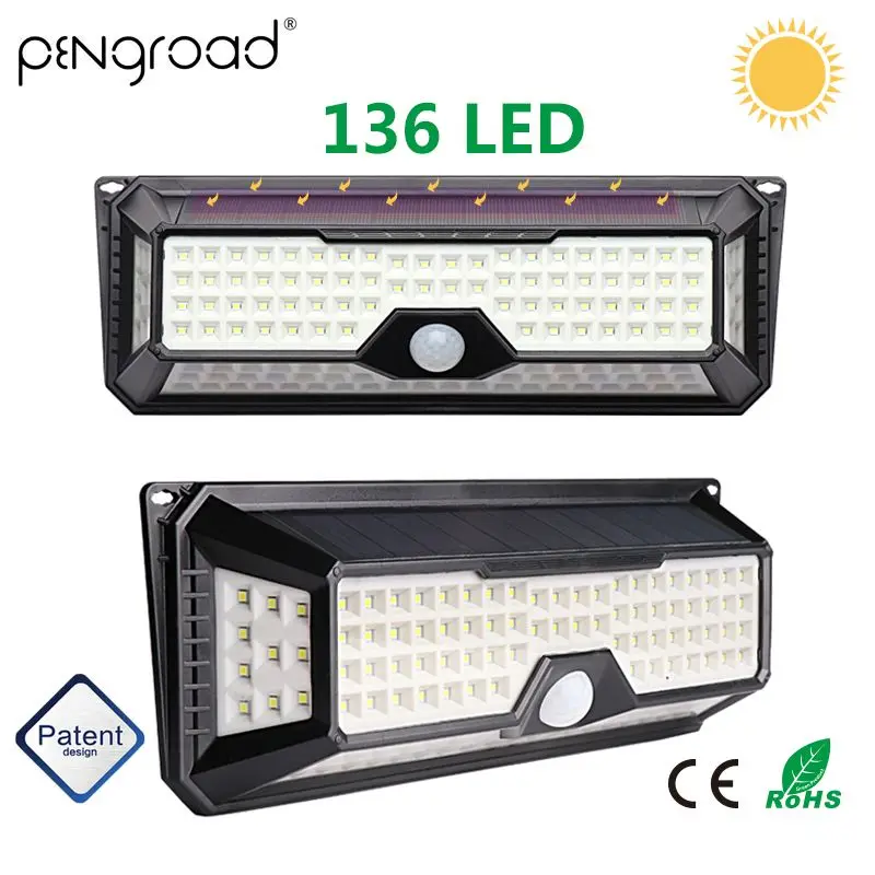 

136 LED 3 Modes Wide Angle Solar Powered Light Outdoor Waterproof PIR Motion Sensor LED Solar Lamp Yard Pool Garden Light YSL123